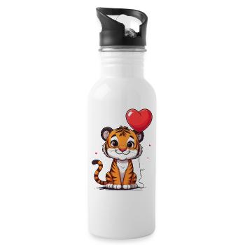 Tigre avec ballon en forme de cœur pour la Saint-Valentin - Gourde avec paille intégrée - blanc - Droite
