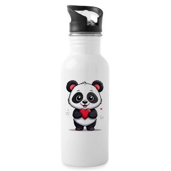Panda mit Herz - Trinkflasche mit integriertem Trinkhalm - Weiß - Rechts