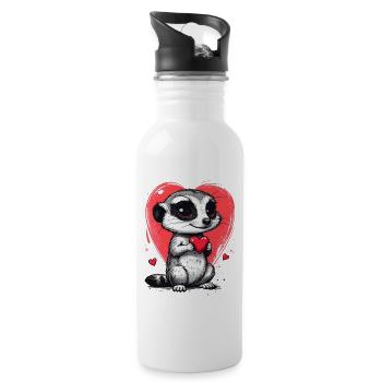 Erdmännchen mit Herz am Valentinstag - Trinkflasche mit integriertem Trinkhalm - Weiß - Rechts