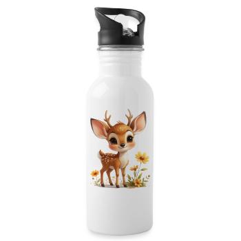 Reh - Trinkflasche mit integriertem Trinkhalm - Weiß - Rechts