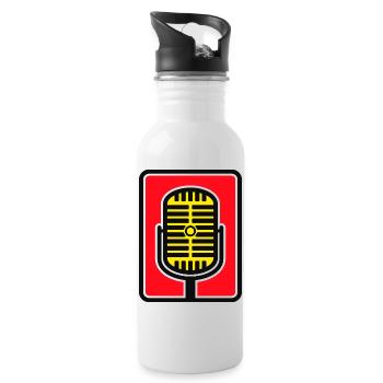 Vintage-Mikrofon-Ikone in fettem Rot - Trinkflasche mit integriertem Trinkhalm - Weiß - Rechts