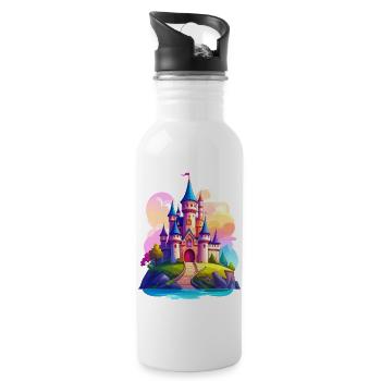 Farbenfrohes Schloss - Trinkflasche mit integriertem Trinkhalm - Weiß - Rechts