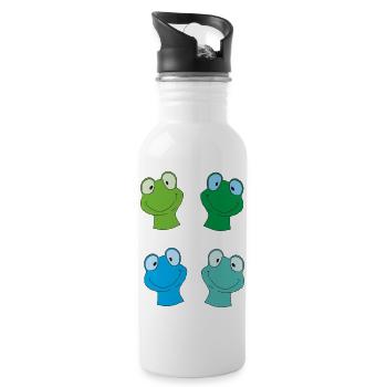 Kunterbunte Froschgesichter - Trinkflasche mit integriertem Trinkhalm - Weiß - Rechts