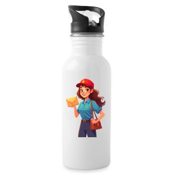 Postbotin / Briefträgerin - Trinkflasche mit integriertem Trinkhalm - Weiß - Rechts