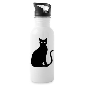 Black Cat Silhouette Gift Cat Lover - Water bottle with straw - white - Right