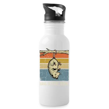 Opossum drôle, tiens bon, mon pote coucher de soleil rétro - Gourde avec paille intégrée - blanc - Droite