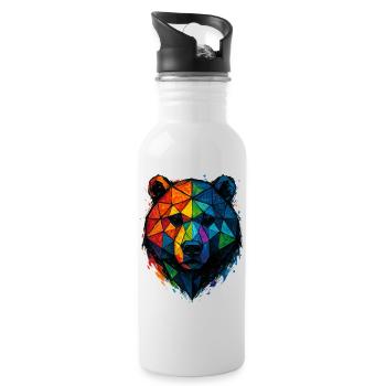 Bunte Pop-Art-Low-Poly-Bär - Trinkflasche mit integriertem Trinkhalm - Weiß - Rechts