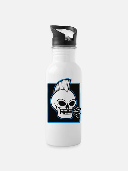 Skull Mohawk Punk-Grafik - Trinkflasche mit integriertem Trinkhalm - Weiß