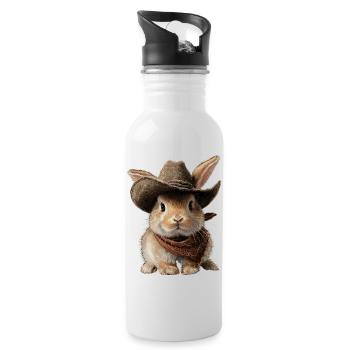 Hase Kaninchen Cowboy Hut Western Country - Trinkflasche mit integriertem Trinkhalm - Weiß - Rechts