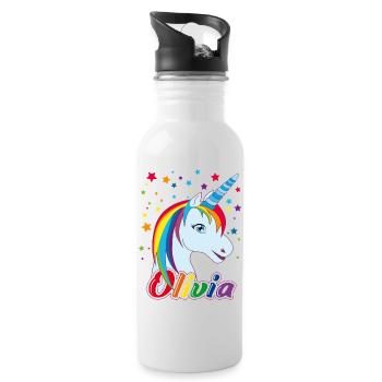 Einhorn Olivia Regenbogen  - Trinkflasche mit integriertem Trinkhalm - Weiß - Rechts