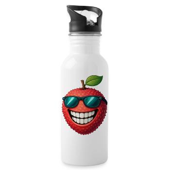 Cute Lichi Cartoon with Sunglasses Summer Joy - Water bottle with straw - white - Right