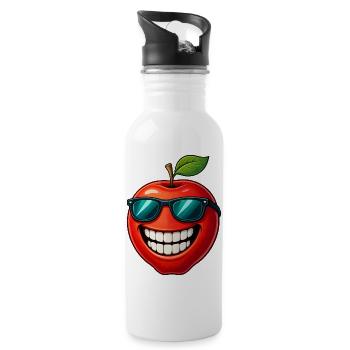 Cool Apple with Sunglasses Summer Joy Cartoon - Water bottle with straw - white - Right