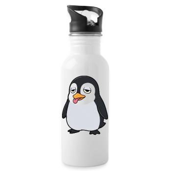 Tired Penguin Cartoon Floppy Tongue Out - Water bottle with straw - white - Right