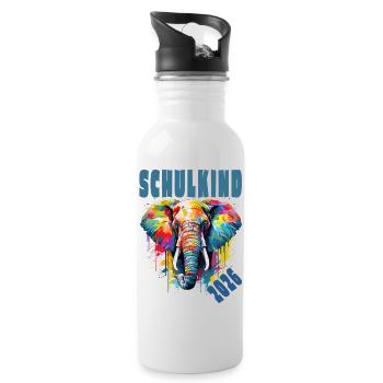 Elefant Schulkind 2026 Tier Einschulung - Trinkflasche mit integriertem Trinkhalm - Weiß - Rechts