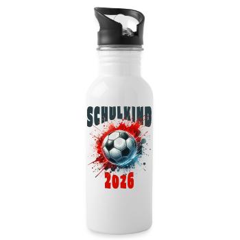Schulkind 2026 - Fußball - Trinkflasche mit integriertem Trinkhalm - Weiß - Rechts