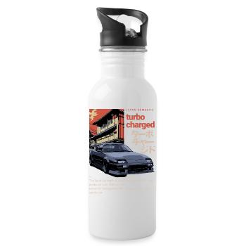 Turbocharged A70 Supra Car Retro Graphic - Water bottle with straw - white - Right
