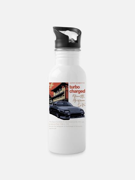 Turbocharged A70 Supra Car Retro Graphic - Water bottle with straw - white