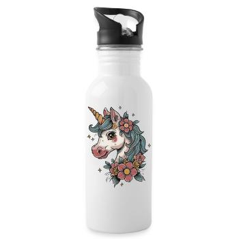 flowery unicorn - Water bottle with straw - white - Right