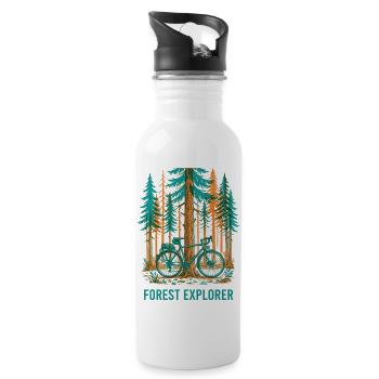 Forest Explorer Risograph Bike Art - Water bottle with straw - white - Right