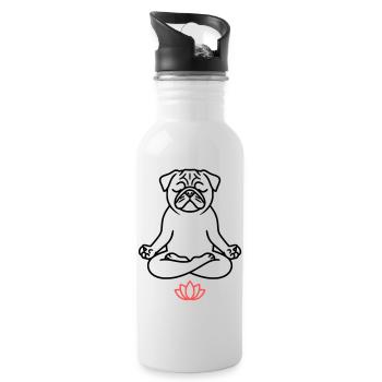 Pug Yoga Meditation Outline - Water bottle with straw - white - Right