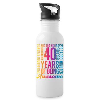 40 Jahre 40. Geburtstag - Trinkflasche mit integriertem Trinkhalm - Weiß - Rechts