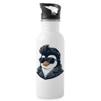 Cool Penguin Sunglasses Rock Roll 60s Hairstyle - Water bottle with straw - white - Right