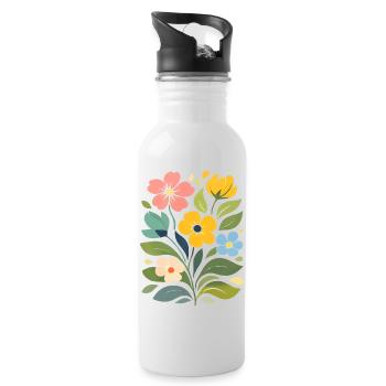 Colorful Flowers Illustration Floral Nature Motif - Water bottle with straw - white - Right