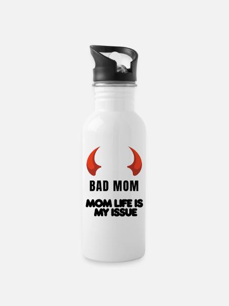 Red Horns Silhouette - Water bottle with straw - white