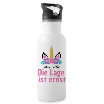 LAGE IST ERNST, COOLES EINHORN! LUSTIGER SPRUCH - Trinkflasche mit integriertem Trinkhalm - Weiß - Rechts