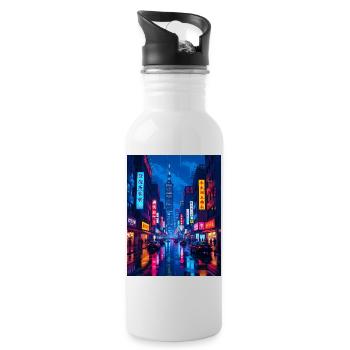 Taipei the capital of Taiwan - Neon Rain Night - Water bottle with straw - white - Right