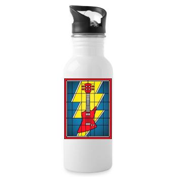 Glasmaleri-Gitarre mit Blitz - Trinkflasche mit integriertem Trinkhalm - Weiß - Rechts