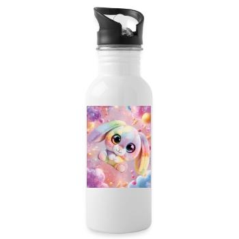 Regenbogen Kuschelhase im Zauberraum - Trinkflasche mit integriertem Trinkhalm - Weiß - Rechts