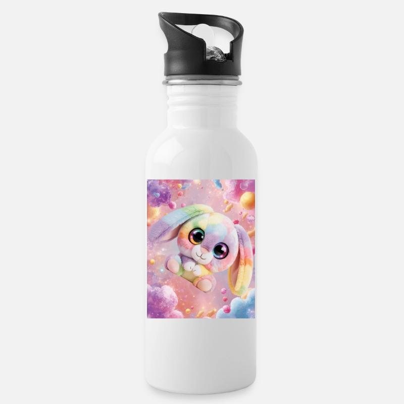 Rainbow cuddly bunny in the magic room - Water bottle with straw - white