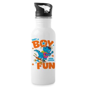 Just A Boy Who Loves Fun Funny Shirt Kid - Water bottle with straw - white - Right