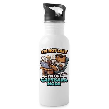 Capybara Mode Not Lazy Bear - Water bottle with straw - white - Right