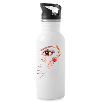 Boho Line Art Floral Design - Water bottle with straw - white - Right