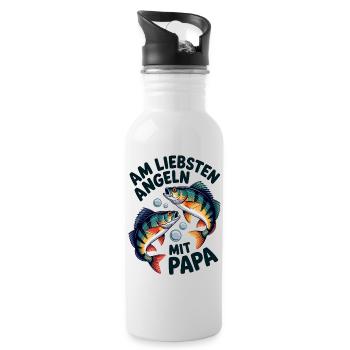 Angeln mit Papa Fischduo - Trinkflasche mit integriertem Trinkhalm - Weiß - Rechts