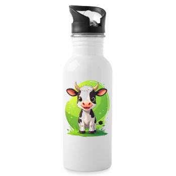 Niedliche Kuh - Trinkflasche mit integriertem Trinkhalm - Weiß - Rechts
