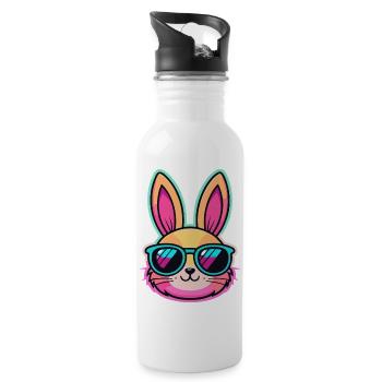 Neonhase mit bunter Brille - Trinkflasche mit integriertem Trinkhalm - Weiß - Rechts