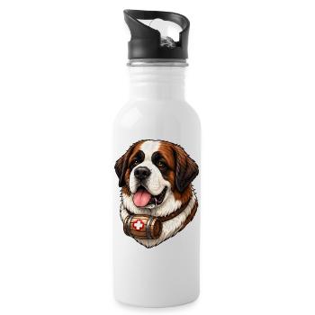 St. Bernard Shirt Dog Lover Gift - Water bottle with straw - white - Right