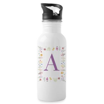 Floral Initial - Trinkflasche mit integriertem Trinkhalm - Weiß - Rechts