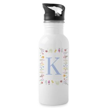 Feminin Flower Monogramm K - Trinkflasche mit integriertem Trinkhalm - Weiß - Rechts