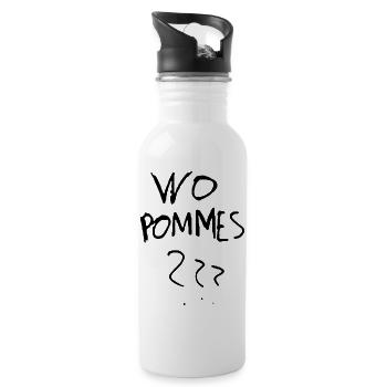 WoPommes – Lustiges Wortspiel Design mit Pommes  - Trinkflasche mit integriertem Trinkhalm - Weiß - Rechts