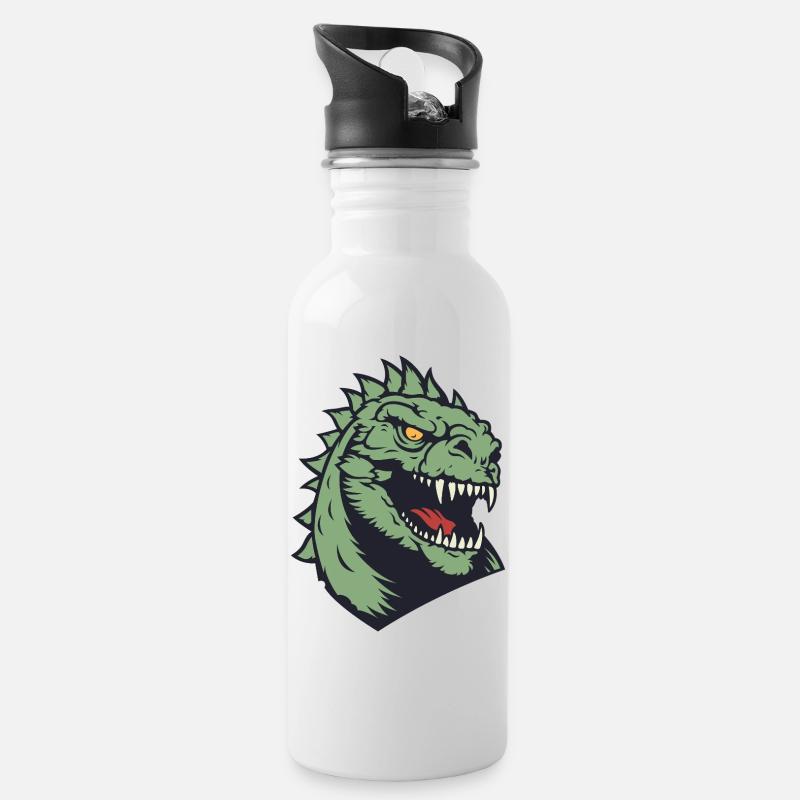 Illustration de la tête de dinosaure verte - Gourde avec paille intégrée - blanc
