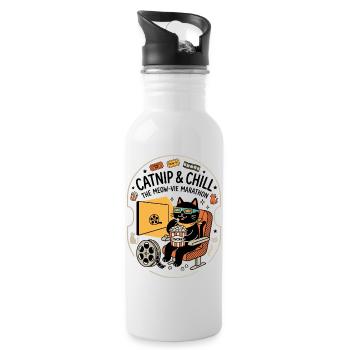Kino Katze Popcorn 3D Look - Trinkflasche mit integriertem Trinkhalm - Weiß - Rechts