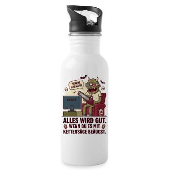Horror Marathon Kettensäge Humor - Trinkflasche mit integriertem Trinkhalm - Weiß - Rechts