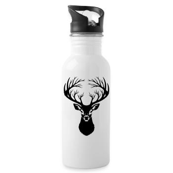 Deer Head Antler Silhouette - Water bottle with straw - white - Right