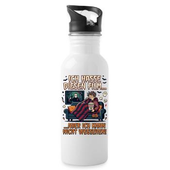 Horror Film Humor Kann Nicht Wegsehen - Trinkflasche mit integriertem Trinkhalm - Weiß - Rechts
