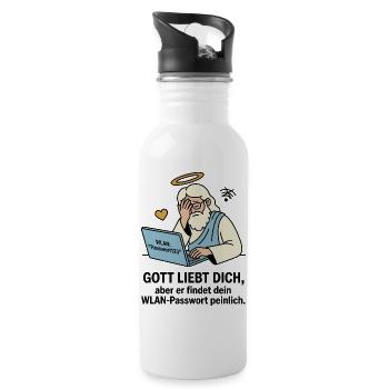 Gott liebt dich WLAN Humor - Trinkflasche mit integriertem Trinkhalm - Weiß - Rechts