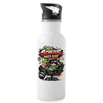 Nen Scheiss muss ich Lustiger Waschbär Spruch  - Trinkflasche mit integriertem Trinkhalm - Weiß - Rechts